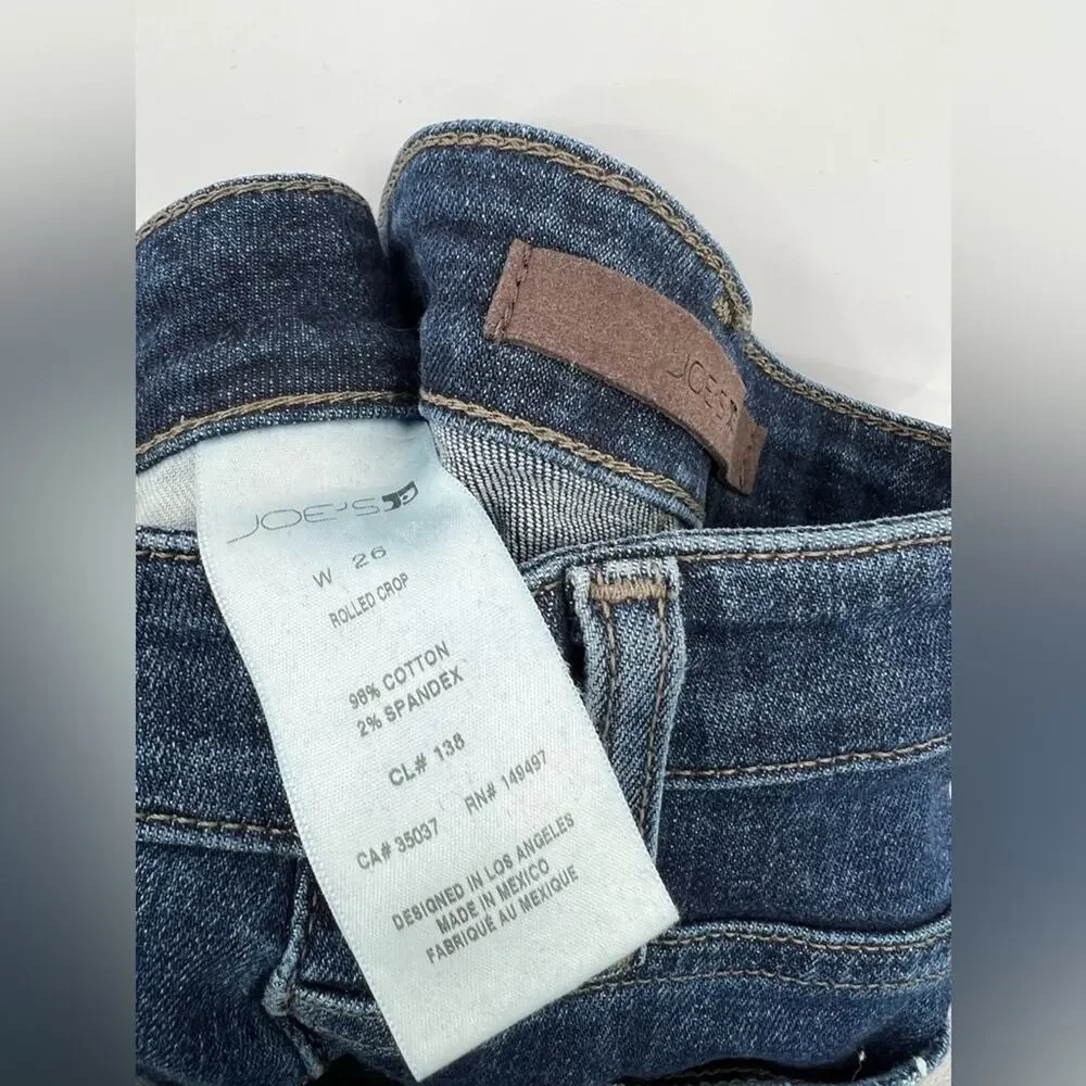 Joe’s Jeans Rolled Crop Leanne Lae Distressed Stretch Blue Medium Wash Zip 26